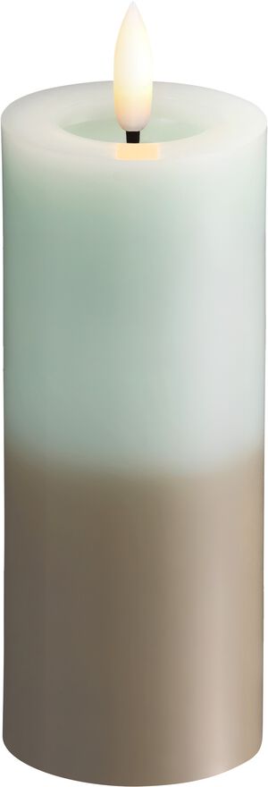 MM LED pillar candle, Silk, Melted, Multi-colour green, 49x125 mm
