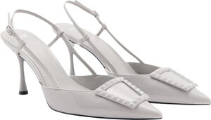 Patent leather slingback-heeled sho