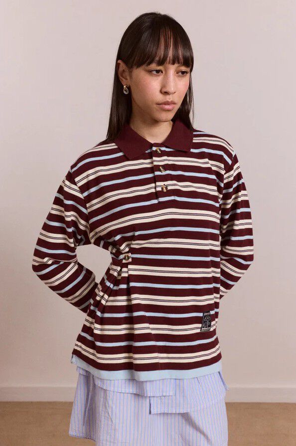 NOAH CINCH LAYERED RUGBY - CHOC STRIPE