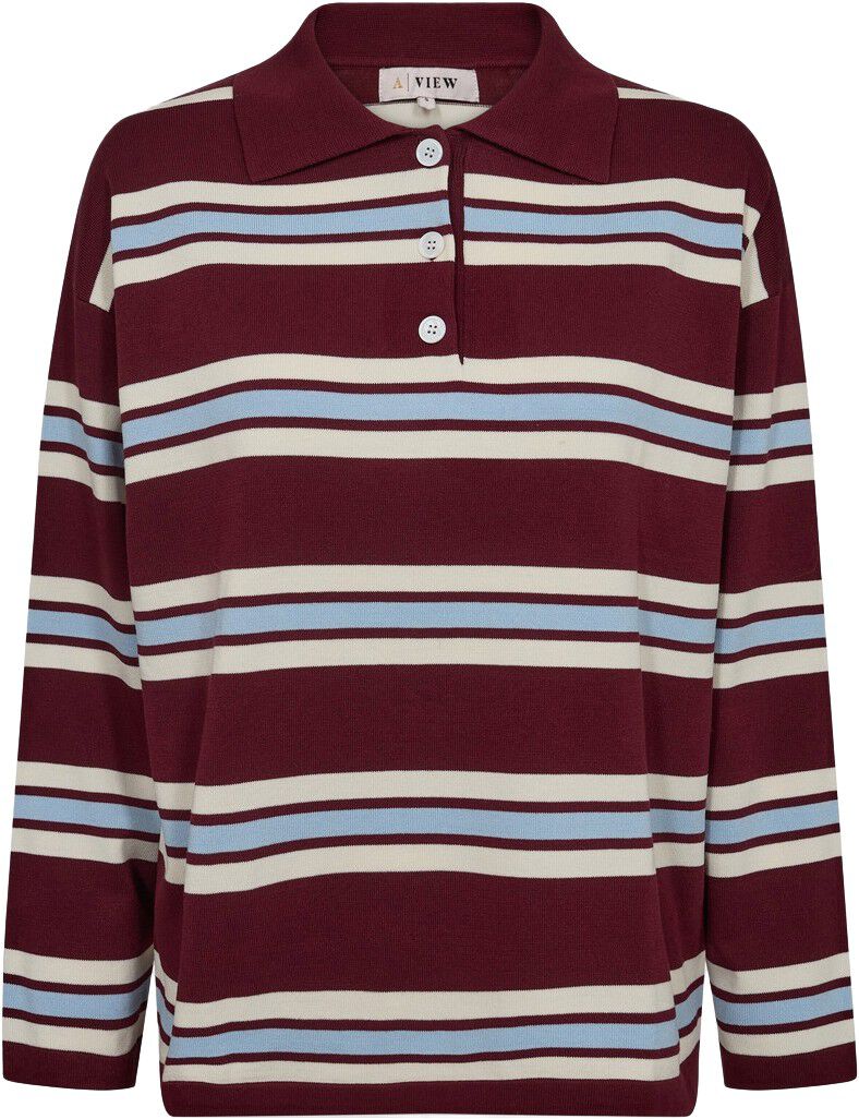 Polo long sleeve stripe knit blouse