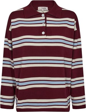Polo long sleeve stripe knit blouse