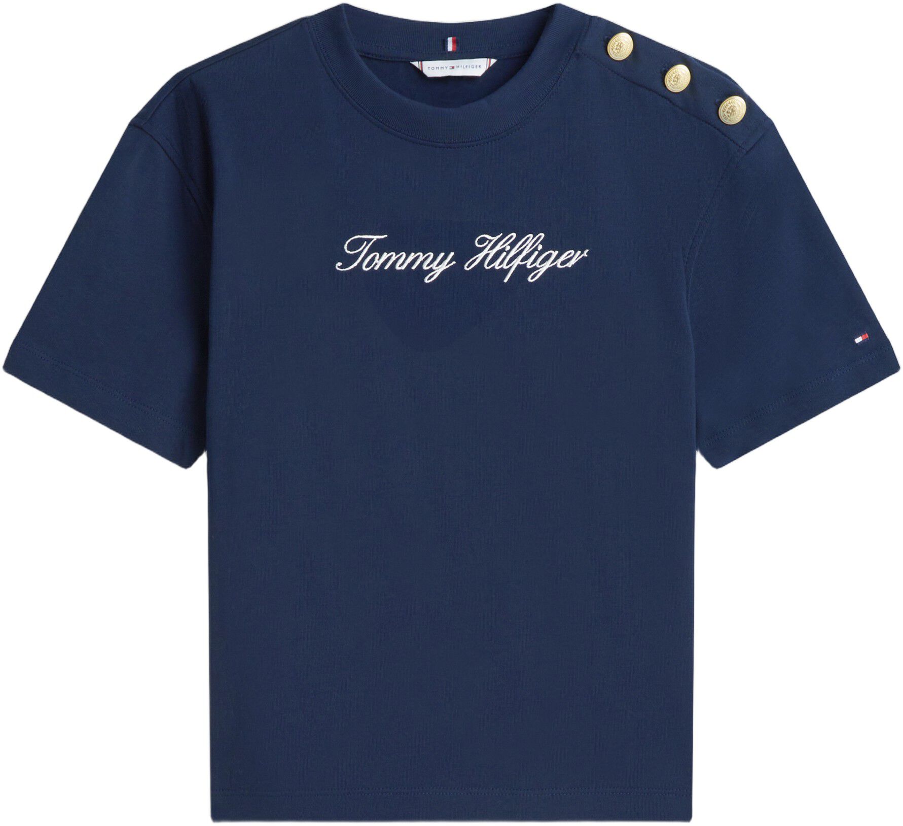 Gold-Tone Button Logo Embroidery Relaxed T-Shirt