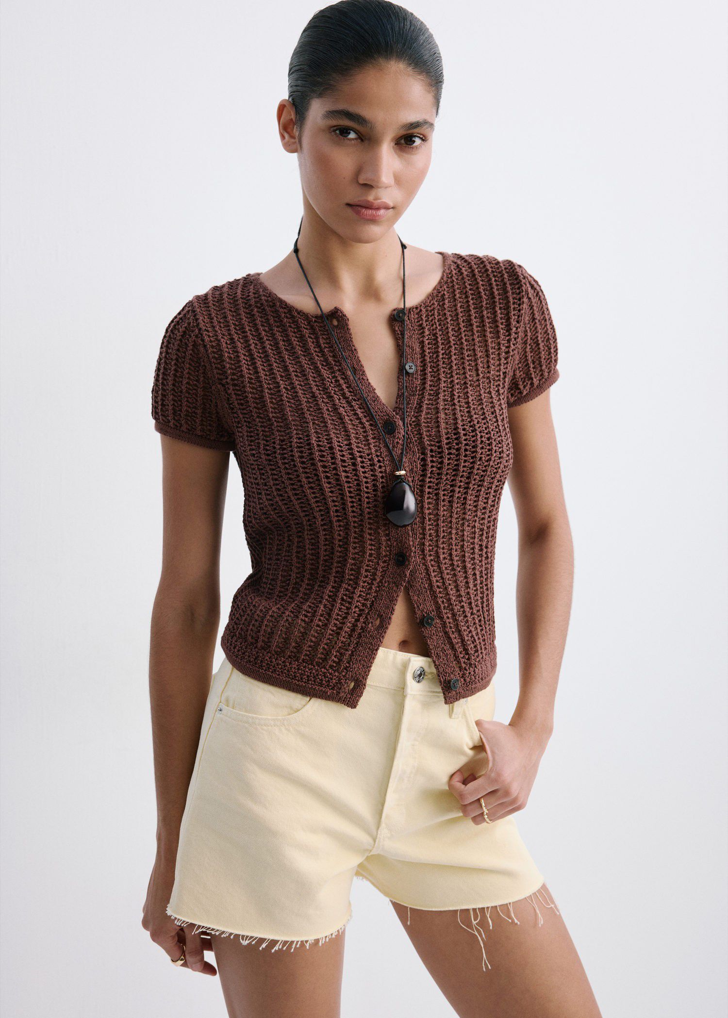 Denim shorts with frayed hem