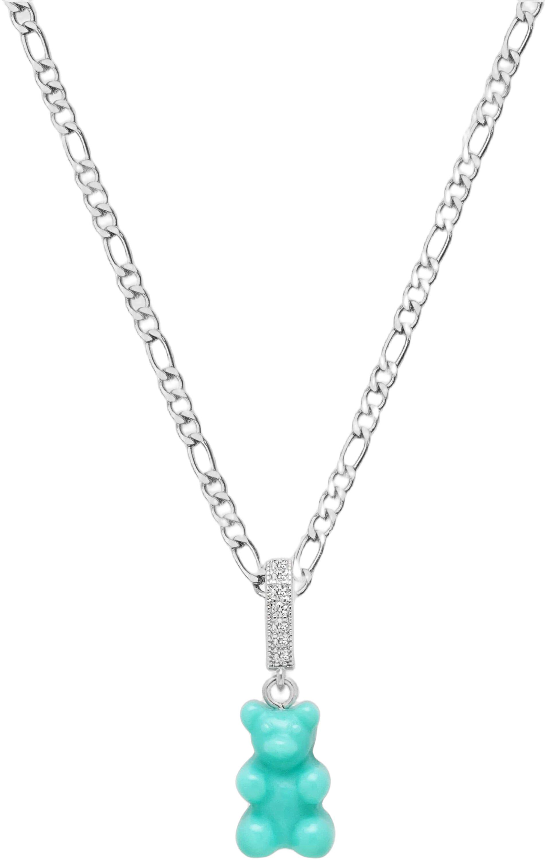 Men's Silver Necklace with Turquoise Gummy Bear