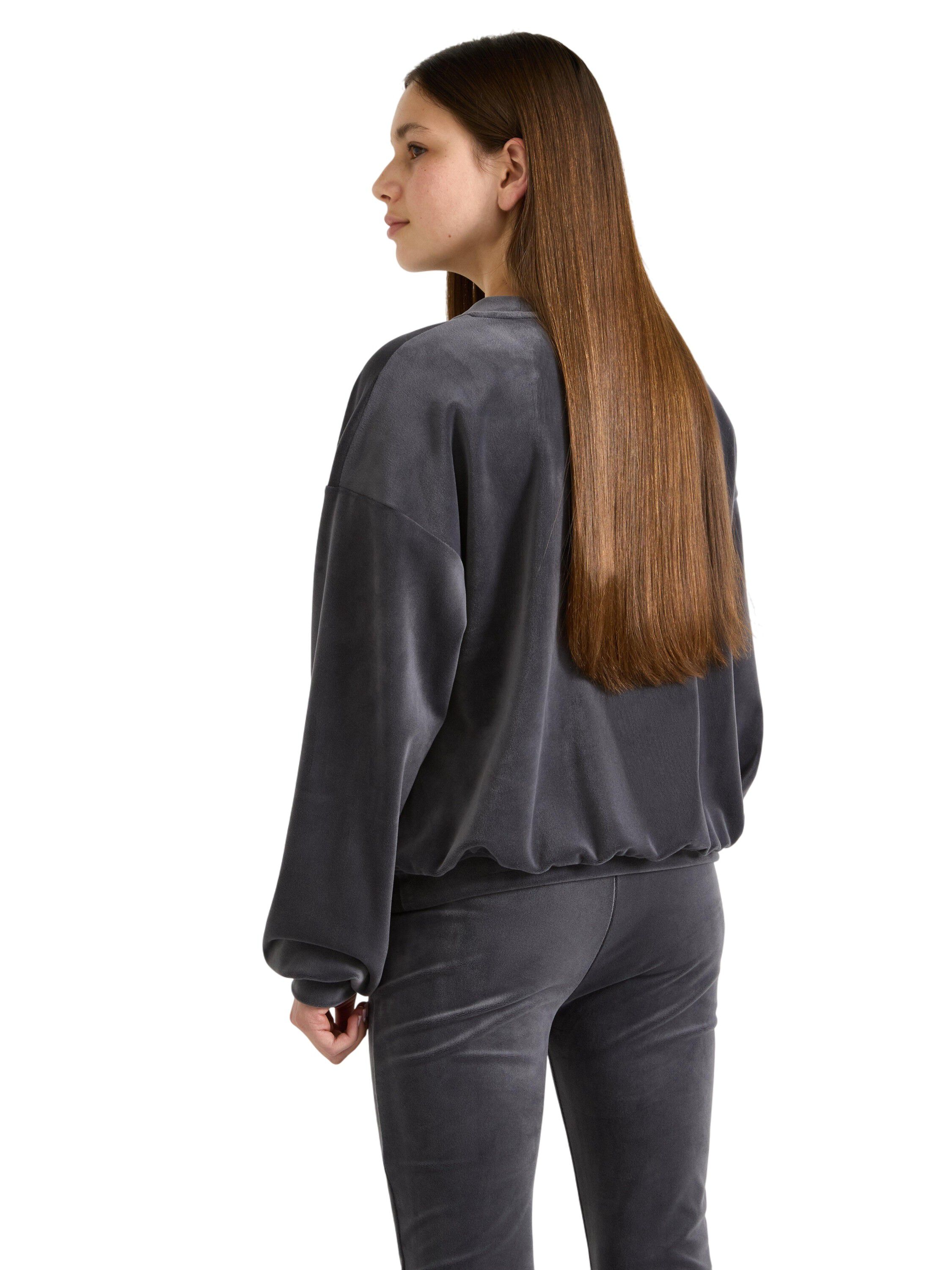 Velour sweatshirt with a round neck