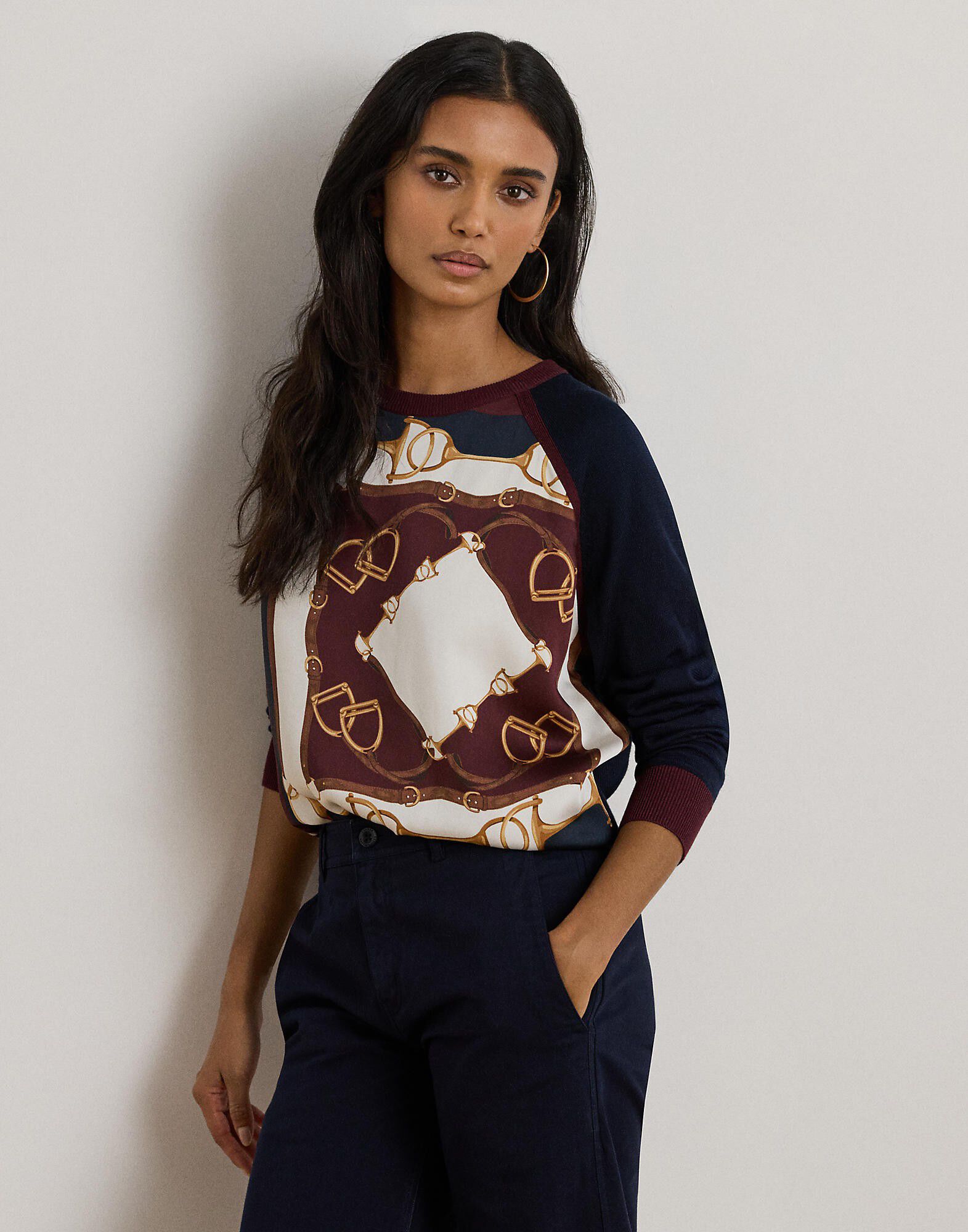 Equestrian-Print Cotton-Blend Sweater