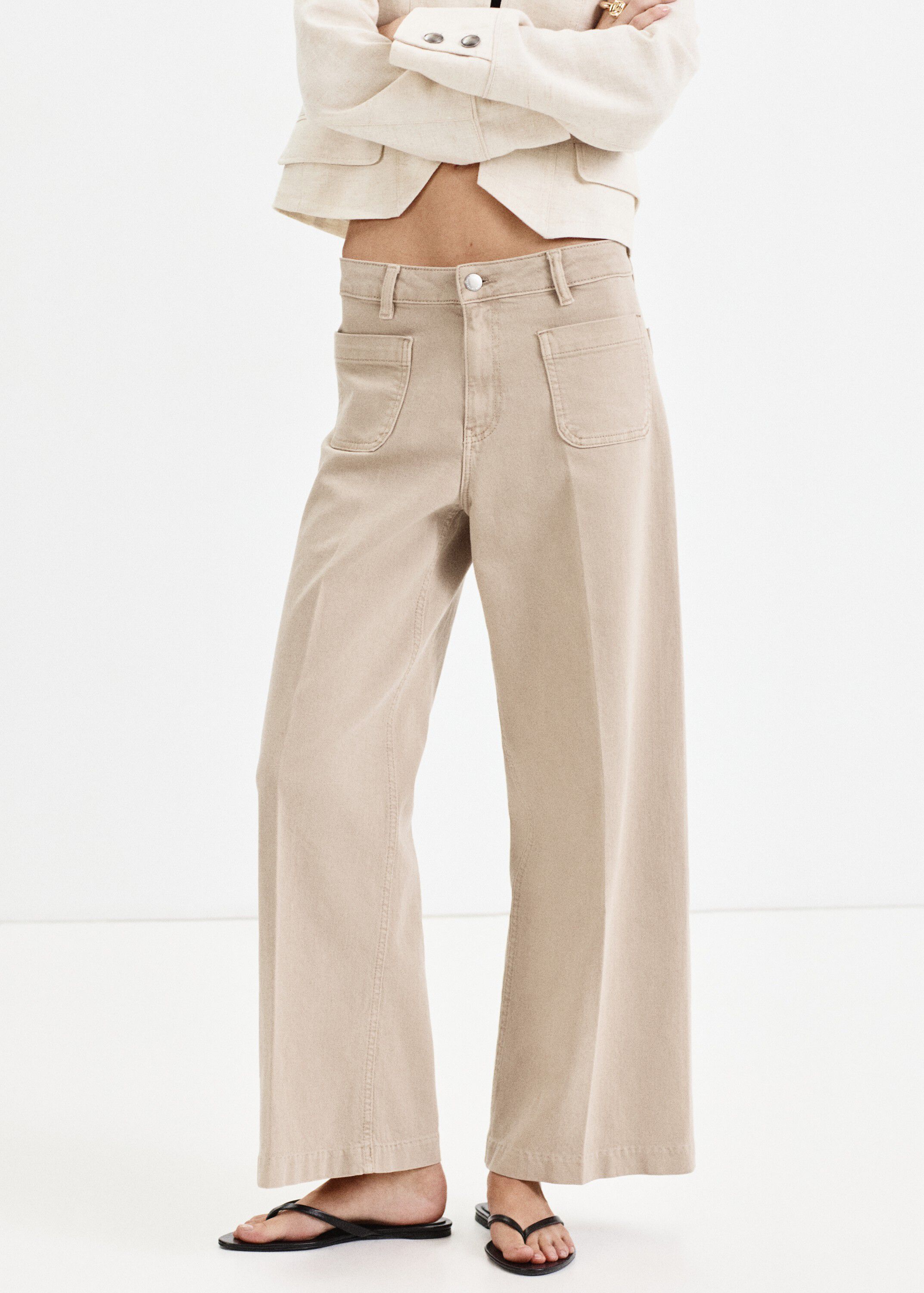 Wide-leg patch pocket jeans