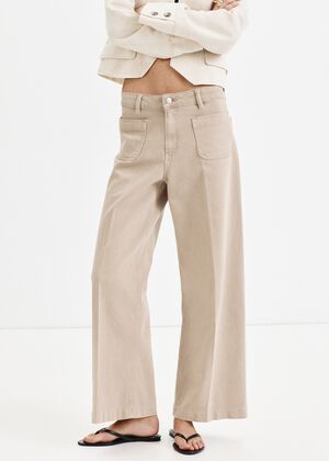 Wide-leg patch pocket jeans