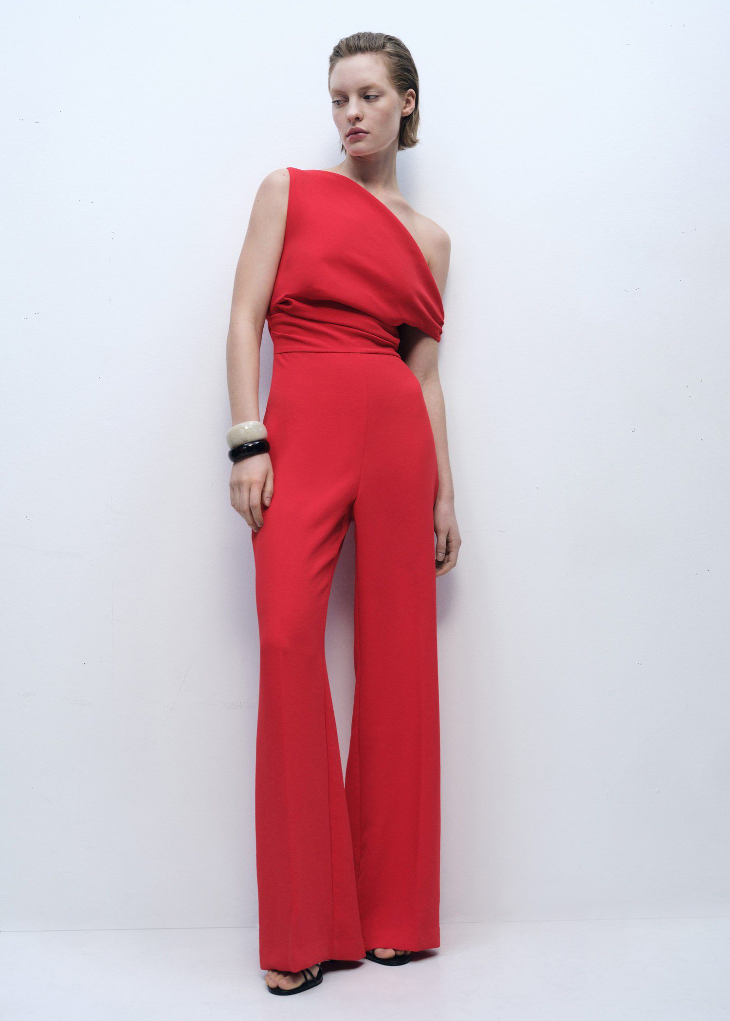 Long asymmetrical draped jumpsuit