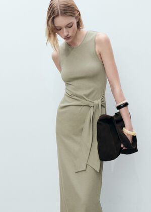 Cotton midi-dress with knot detail