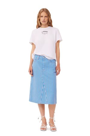 Stripe Denim Midi Skirt