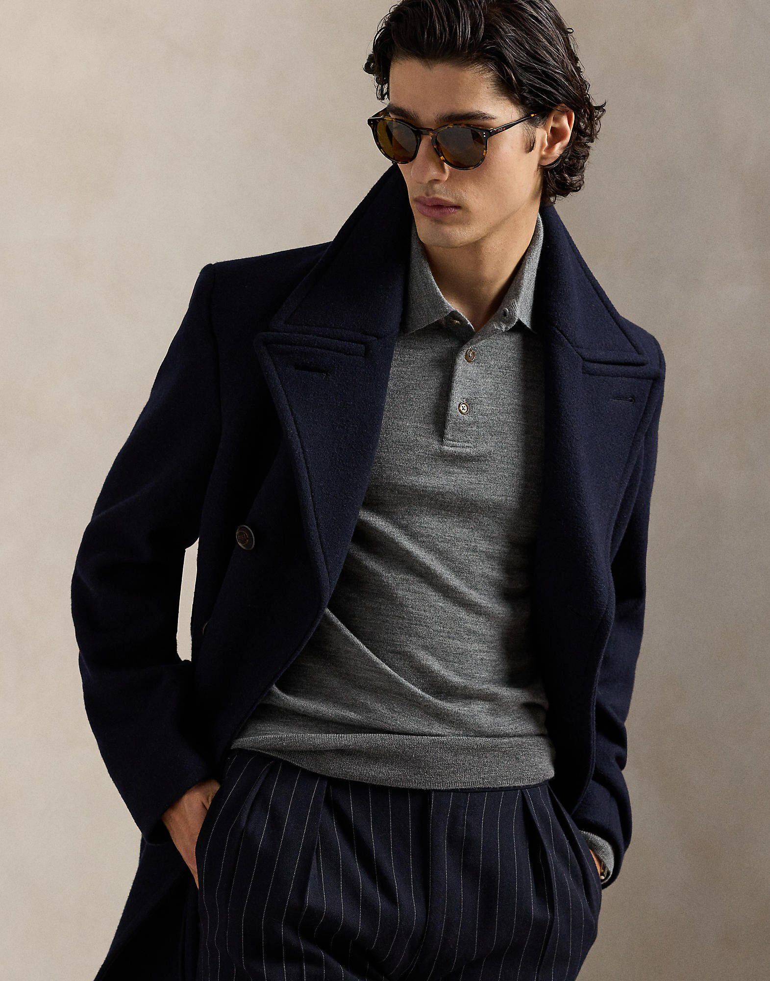 Washable Wool Polo-Collar Sweater