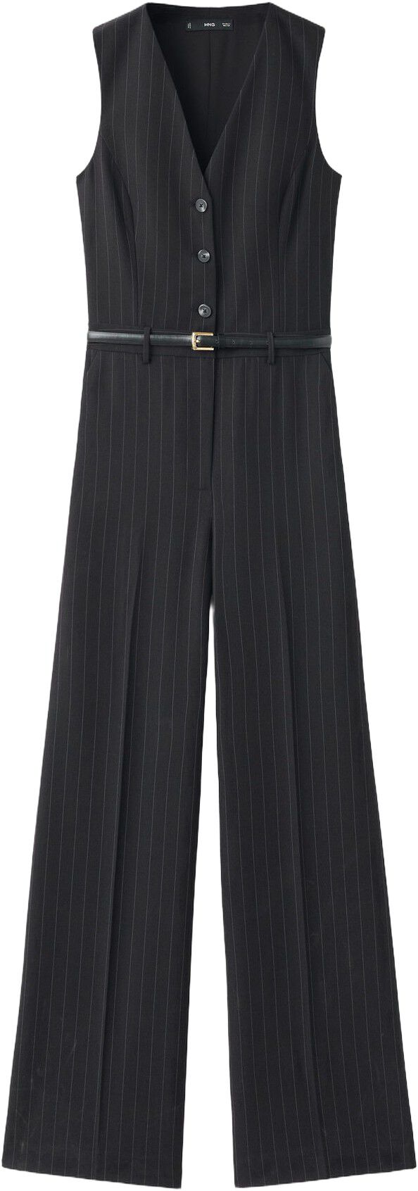 Pinstripe jumpsuit with belt