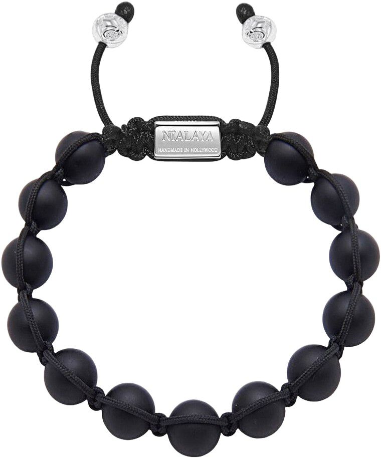 Men's Beaded Bracelet with Silver and Matte Onyx