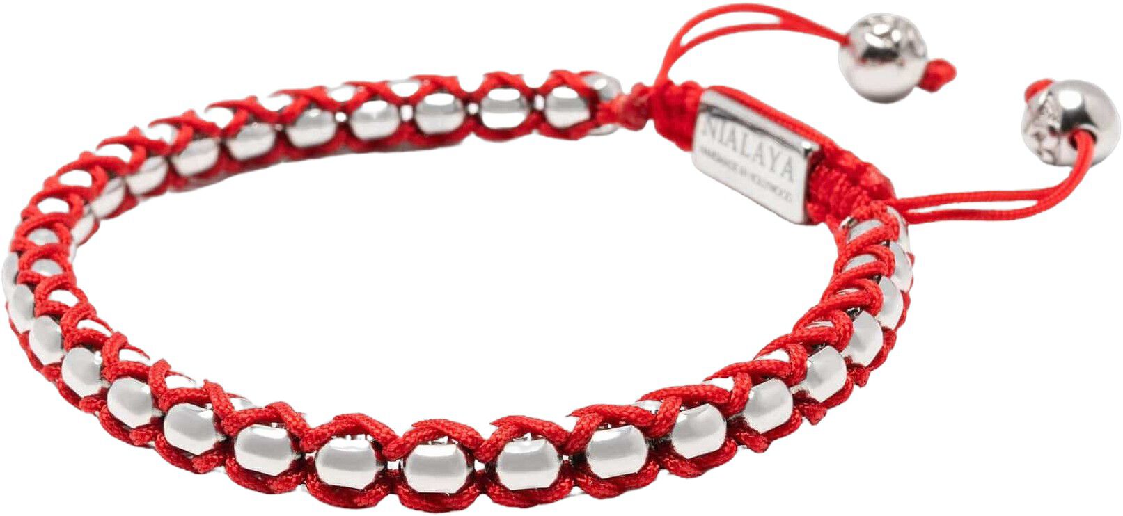 Red String Box Chain Bracelet in Silver