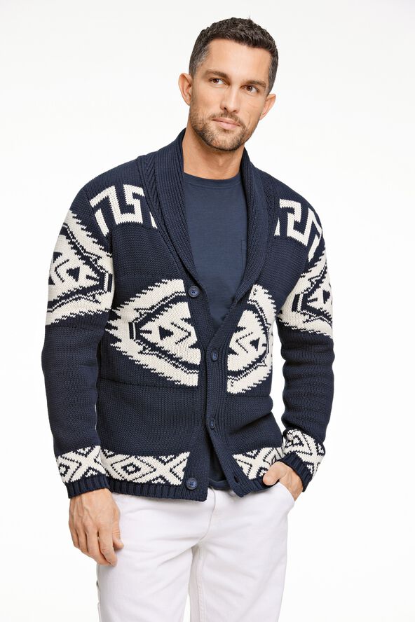 Shawl collar intarsia cardigan