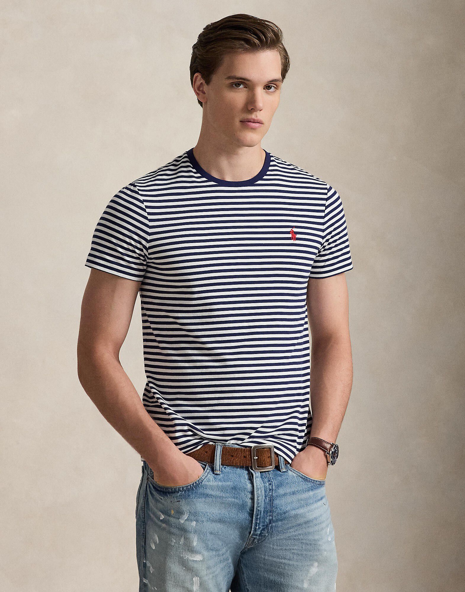Custom Slim Fit Striped Jersey T-Shirt