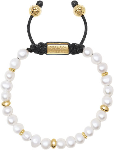 Men's Beaded Bracelet with Pearl and Gold Plating