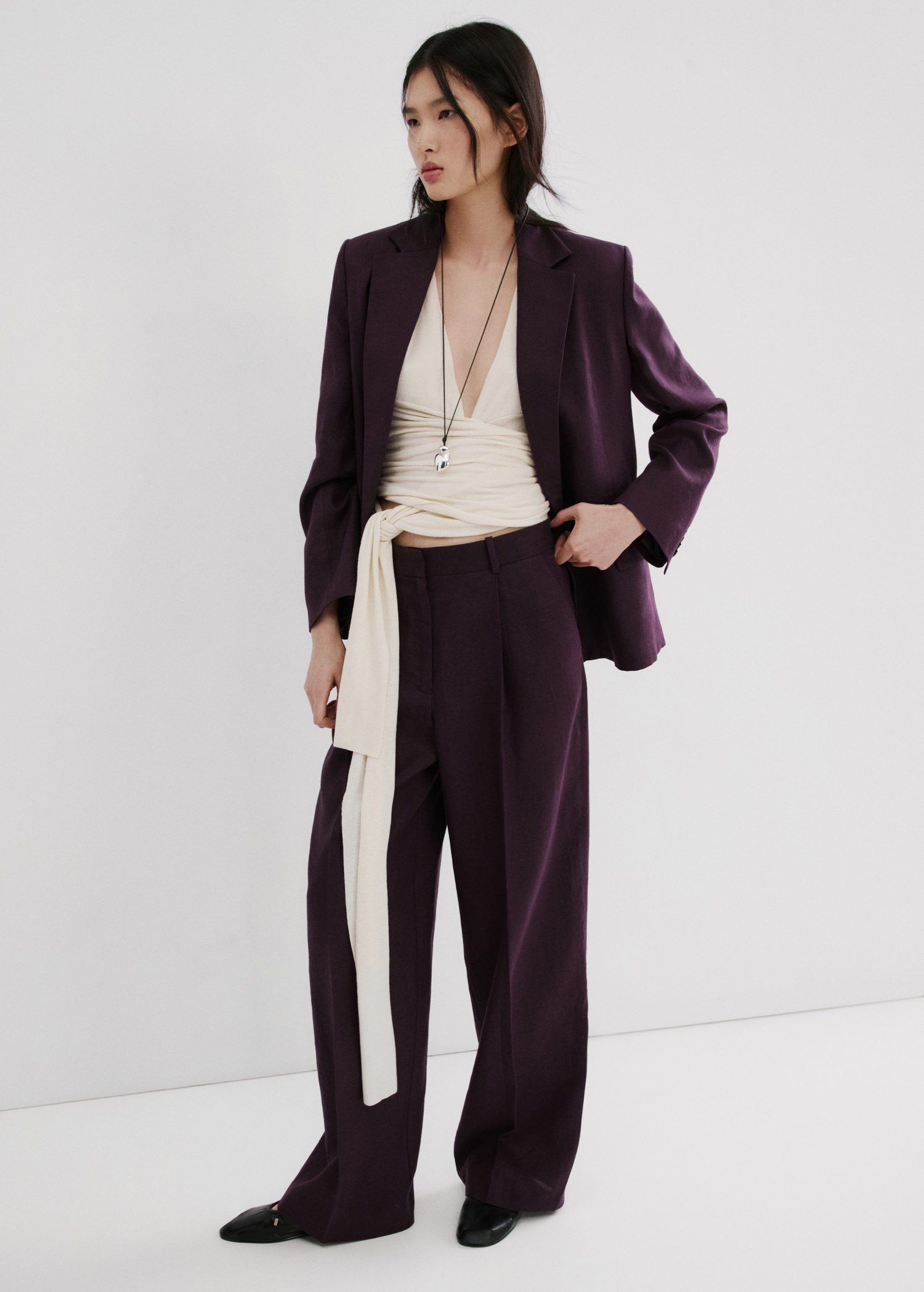 Straight-fit linen suit trousers