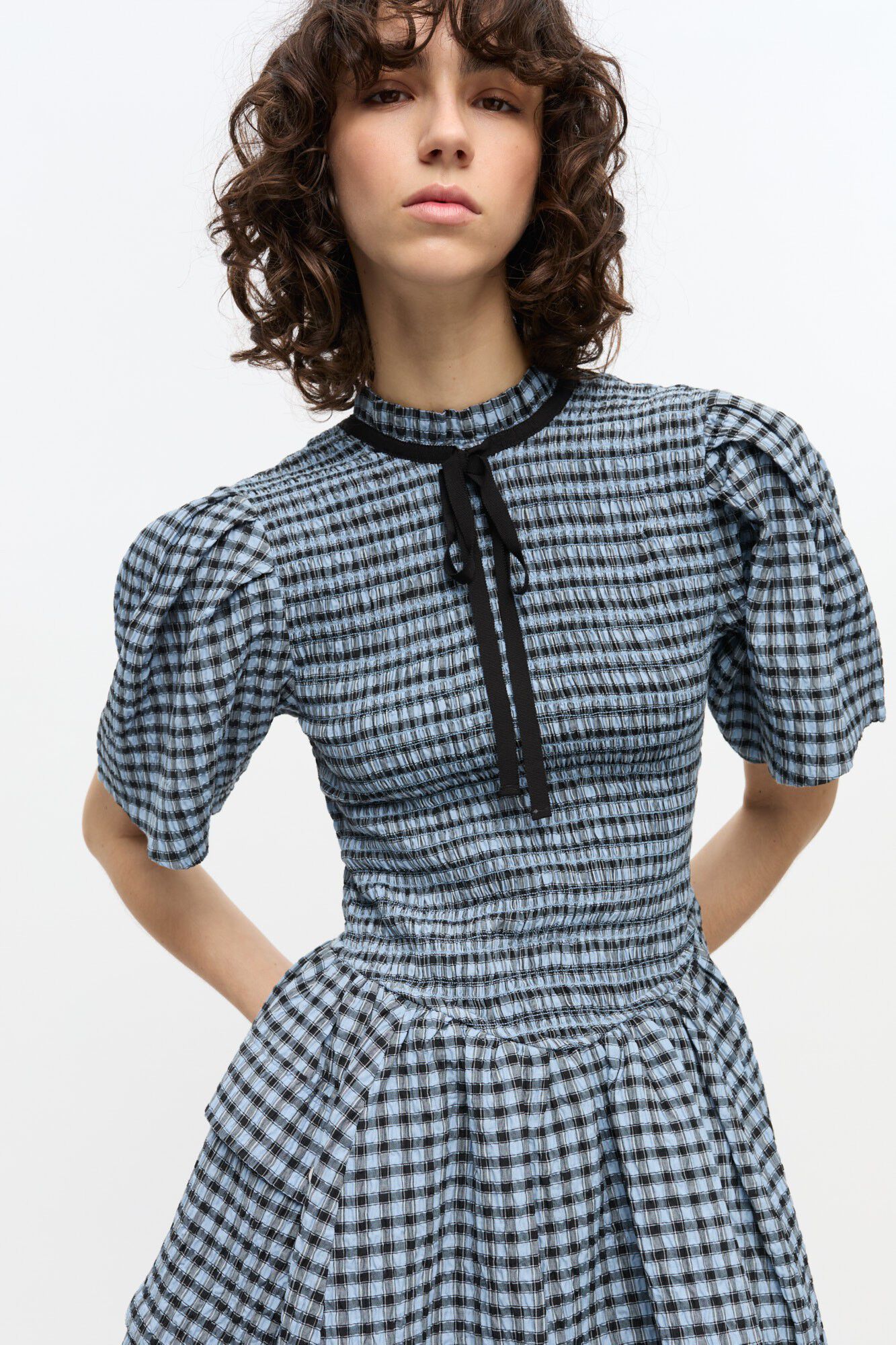 Seersucker Check Mini Smock Dress