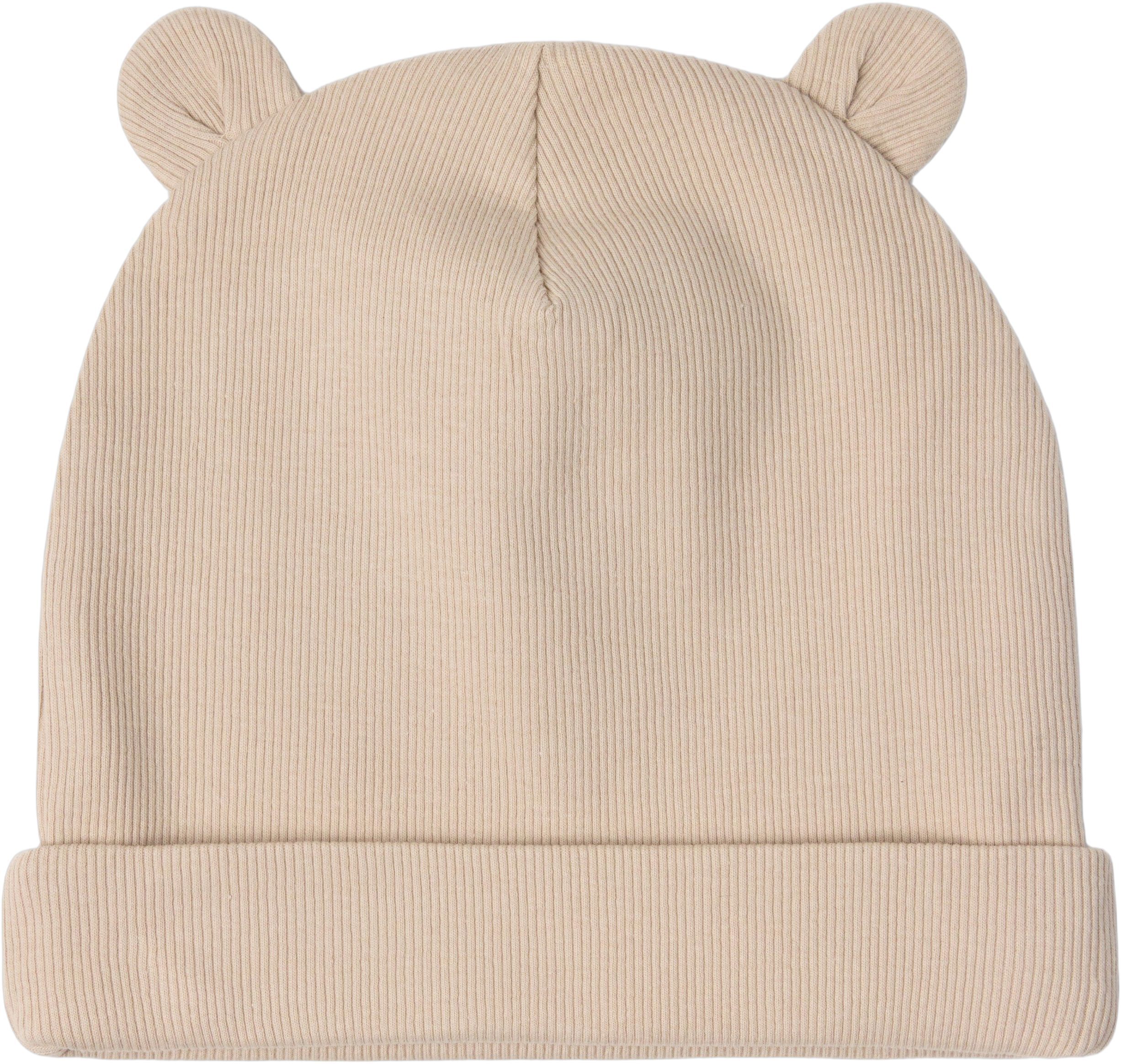 Ribbet hat med p&aring;syede &oslash;rer og fold