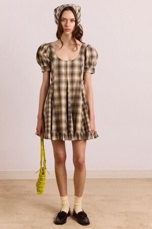 SABINA MINI GODET DRESS - CARDAMON MIX CHECK