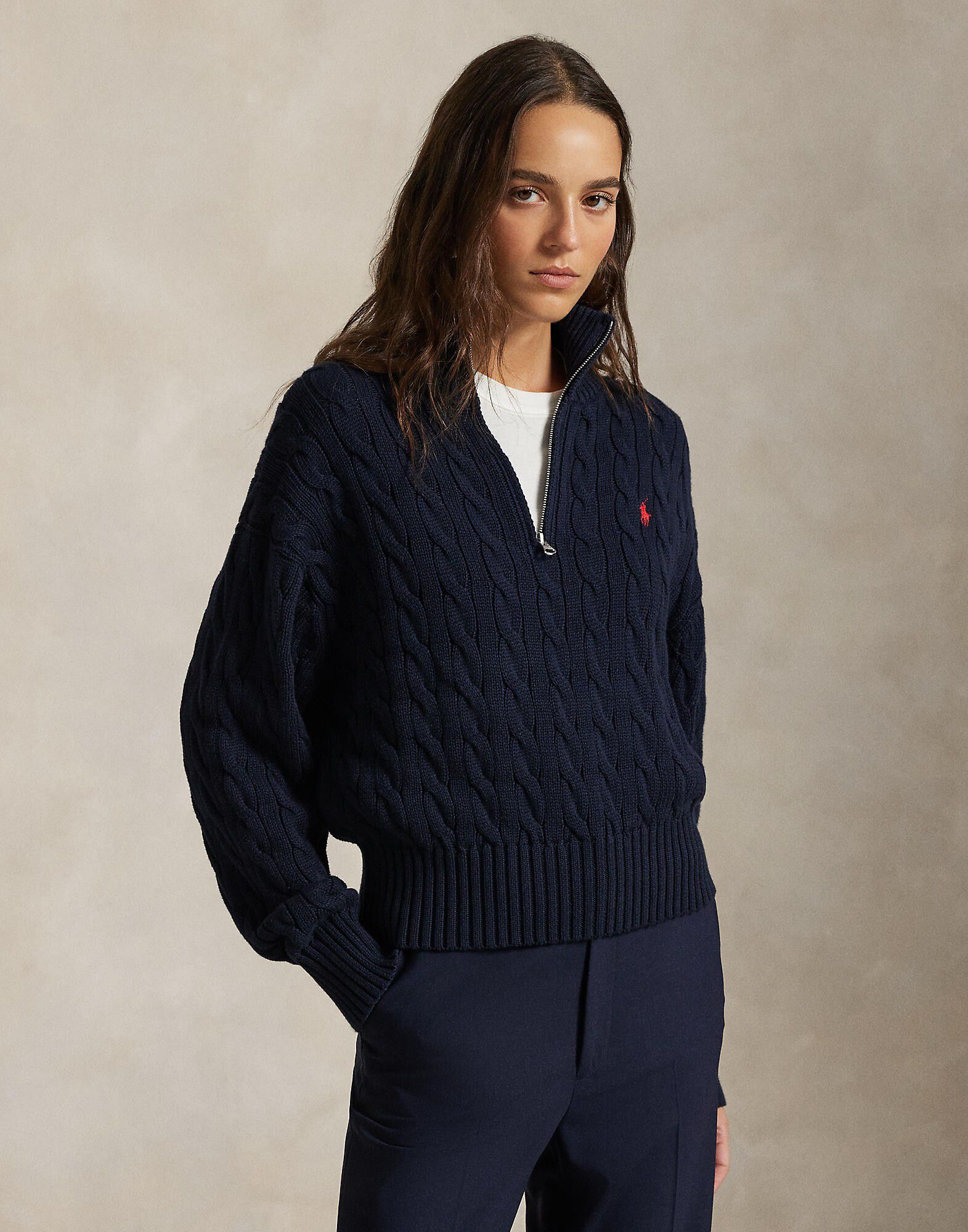 Cable-Knit Cotton Quarter-Zip Sweater