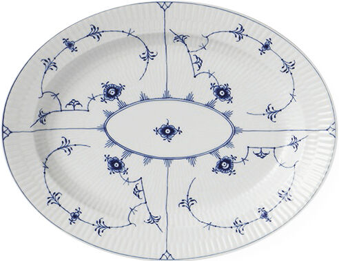 Blue Fluted Plain fat oval 30 cm