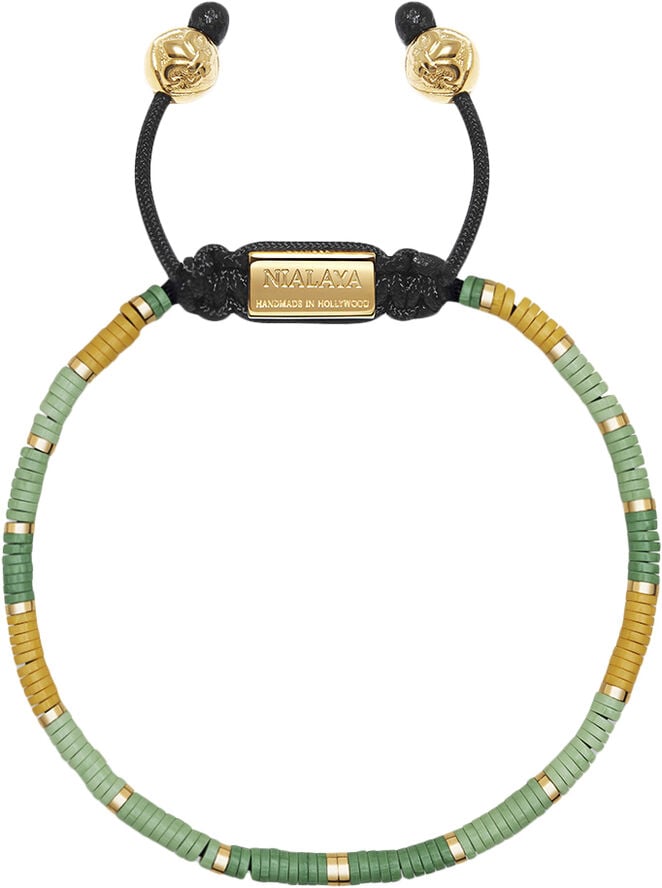 Men's Beaded Bracelet with Green Mini Disc Beads