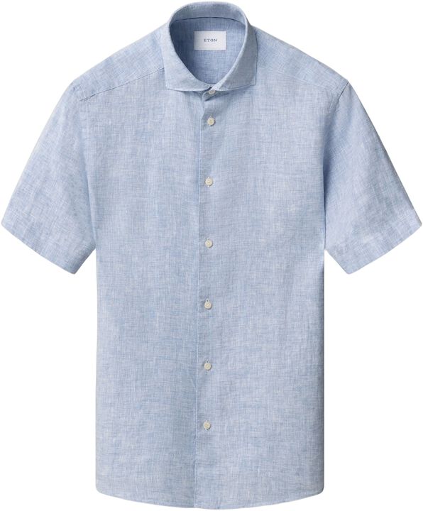 Regular Fit Light blue Solid Short Sleeve Linen Shirt