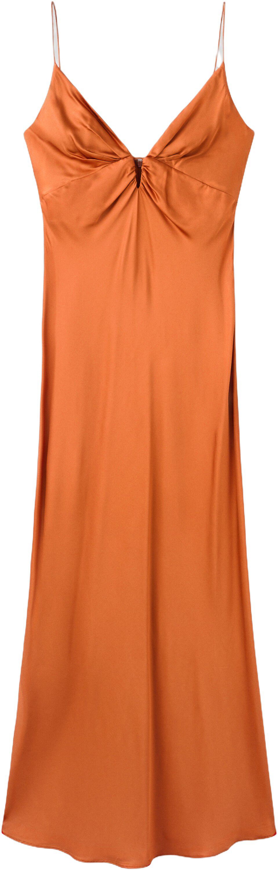 Satin dress with gathered V-necklin