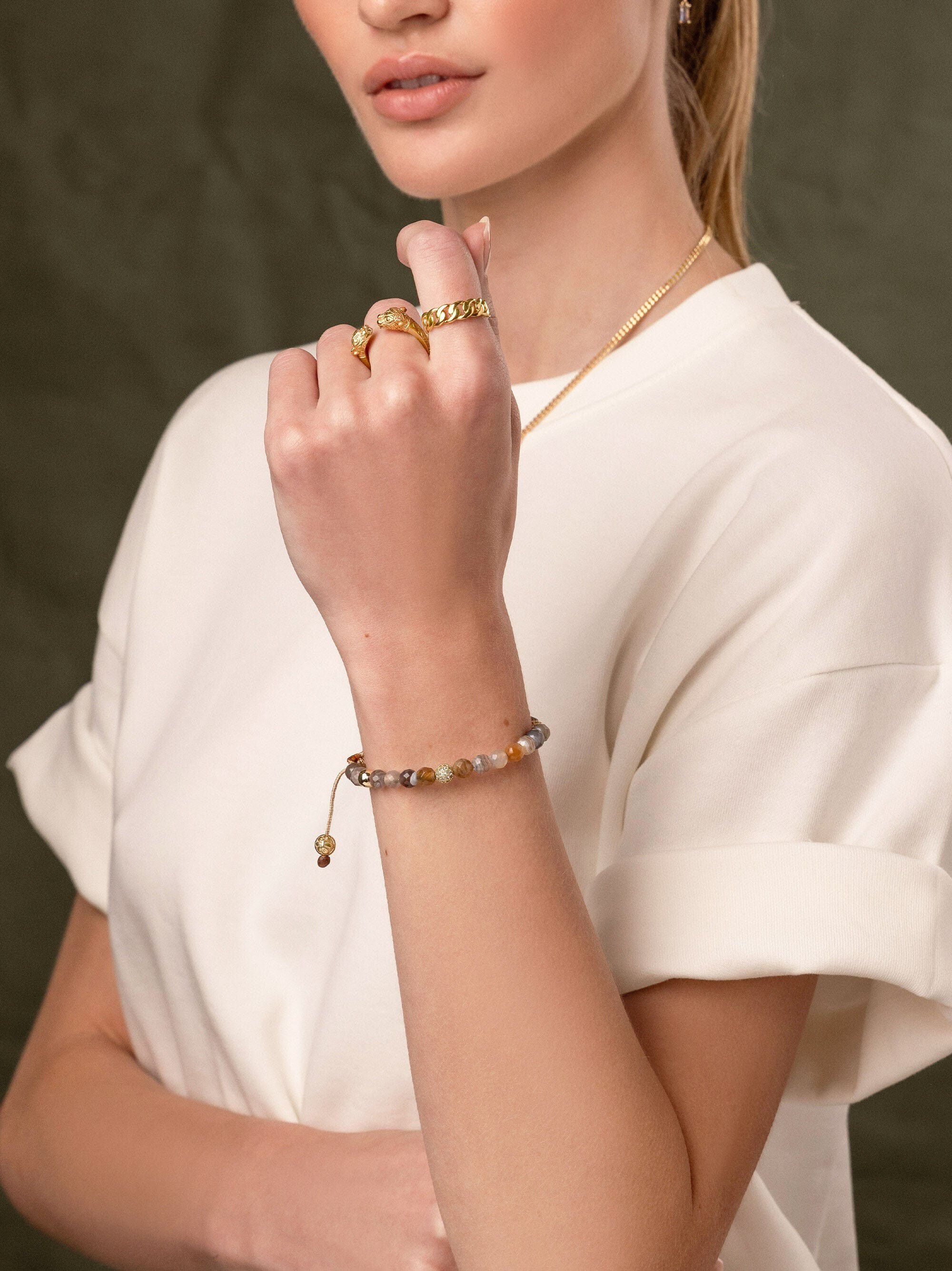 Women's Beaded Bracelet with Botswana Agate