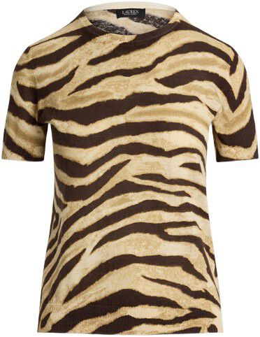 Print Linen-Cotton Short-Sleeve Sweater