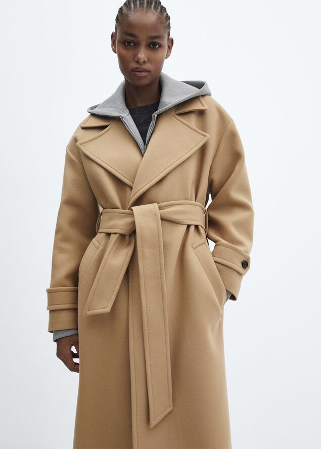 Wide lapel wool-blend coat