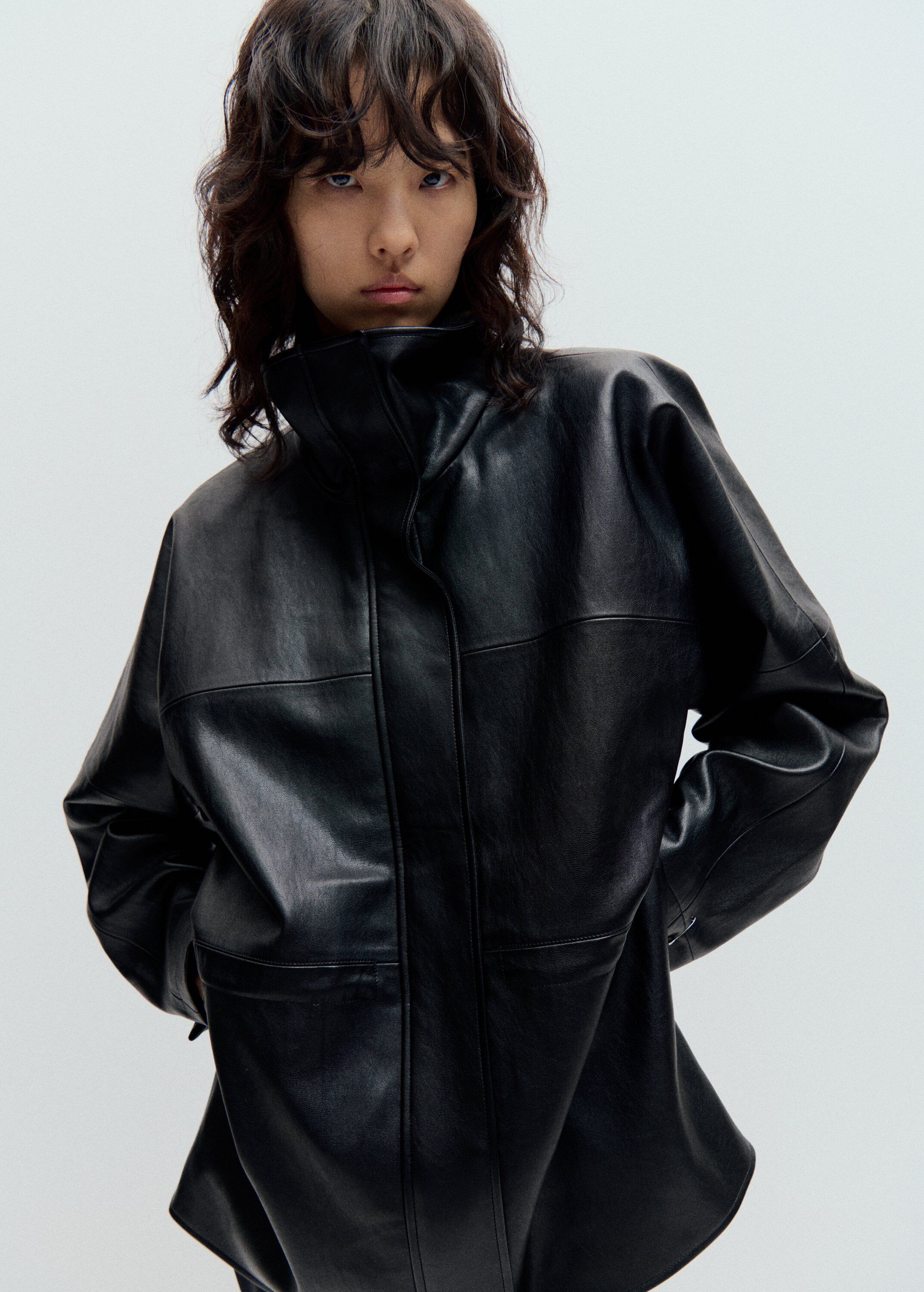 Faux leather funnel neck jacket