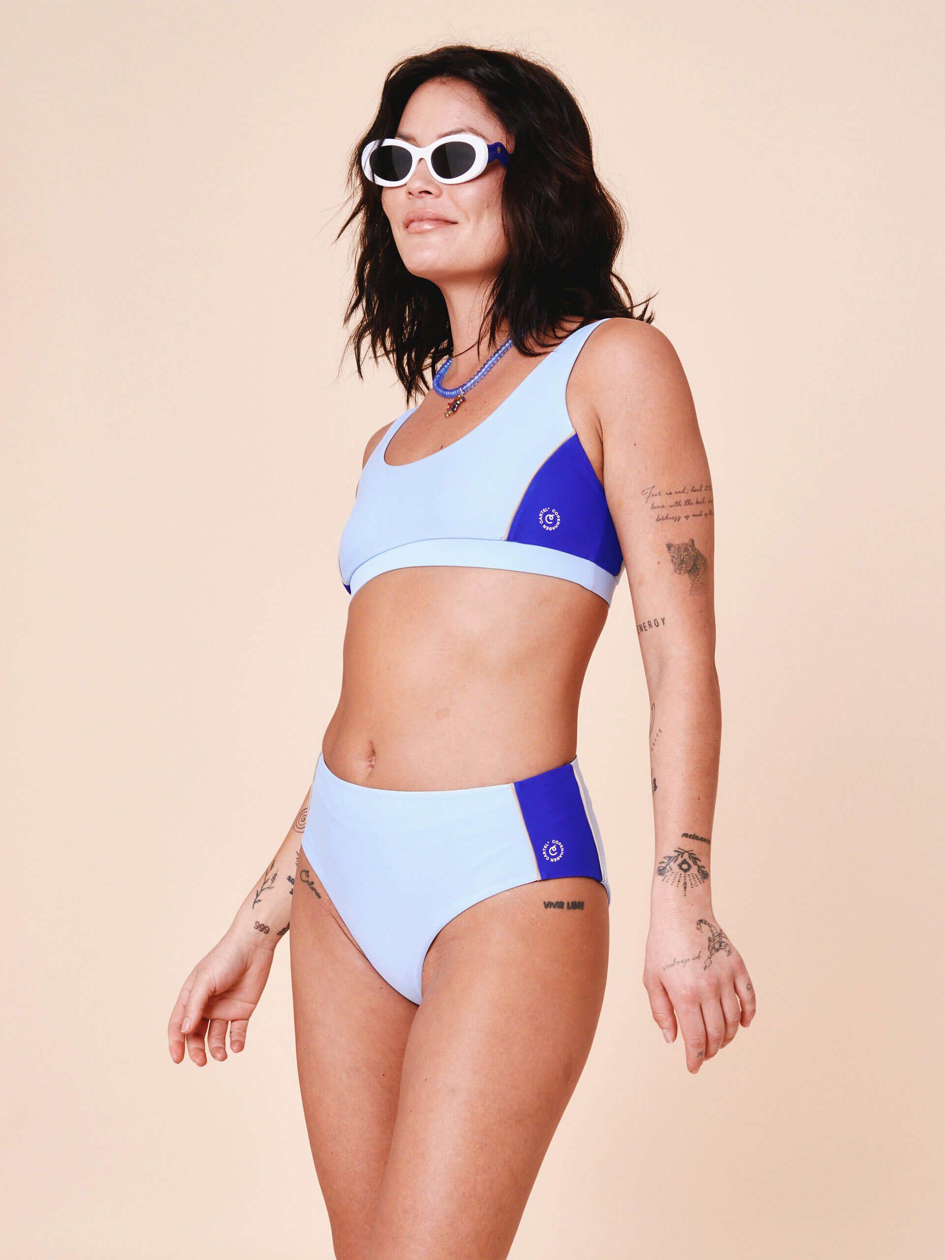 Ubud Colorblock high-waisted bikini bottom - Clear/Cartel Blue