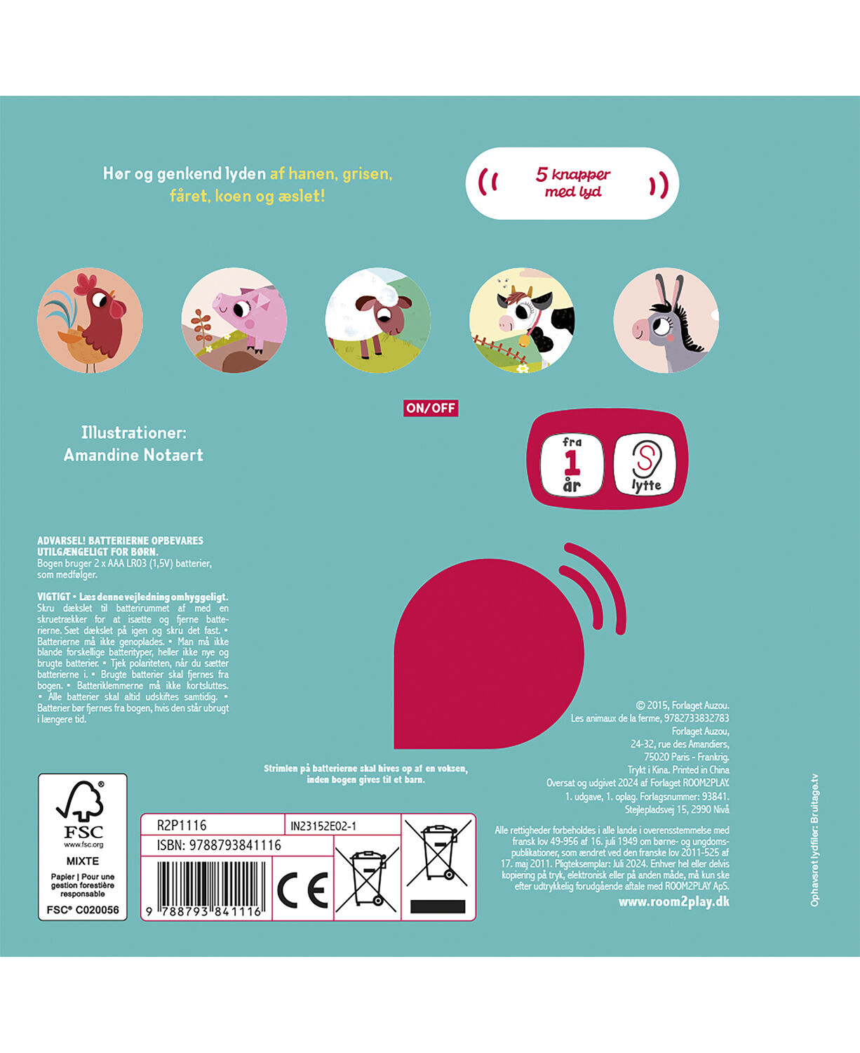 Forlaget ROOM2PLAY - Pegebog med lyd - Dyrene p&aring; bondeg&aring;rden