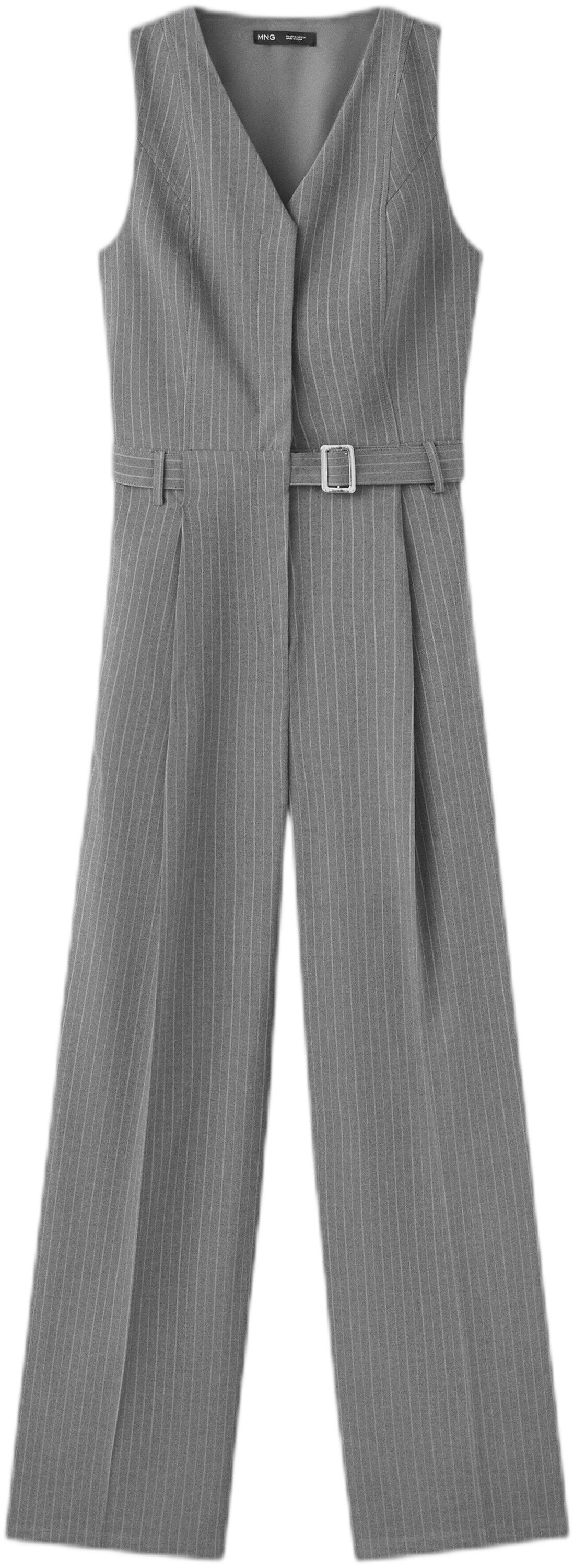 Pinstripe jumpsuit with belt