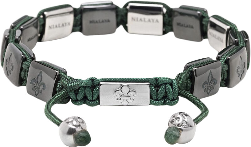 Men's Ceramic Flatbead Bracelet in Green and Silver