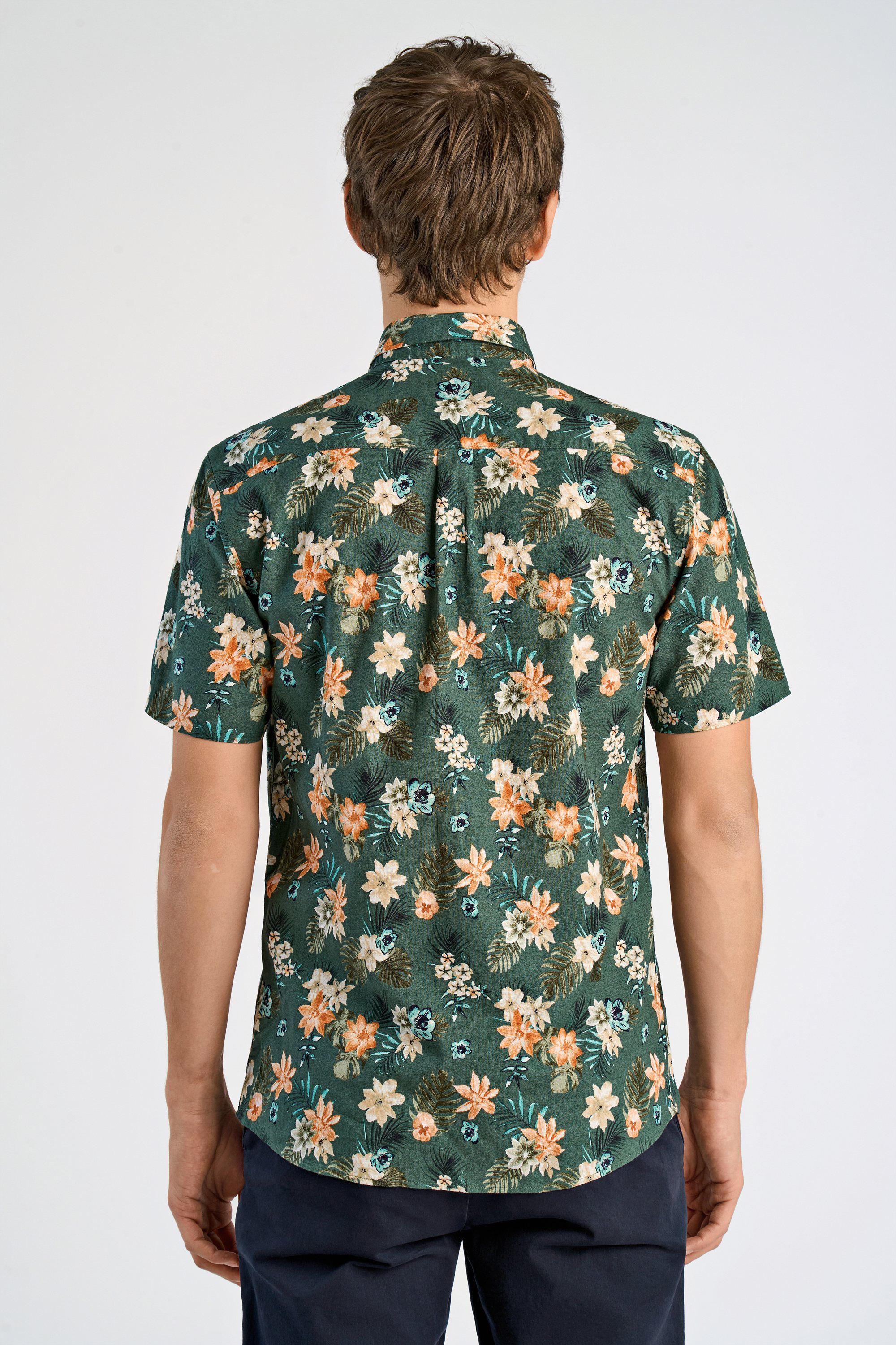 Printed cotton/linen shirt S/S