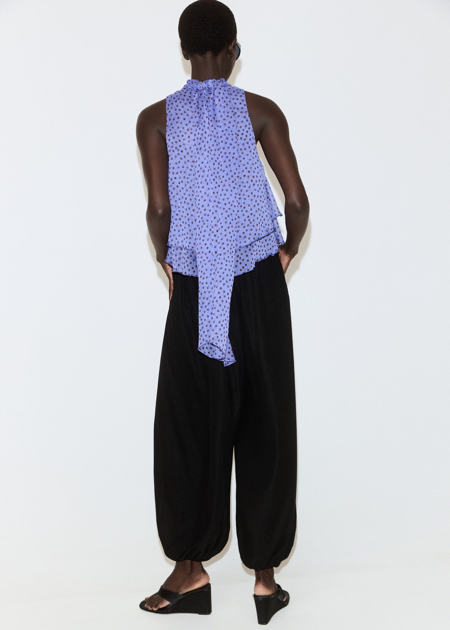 Polka-dot blouse with draped collar