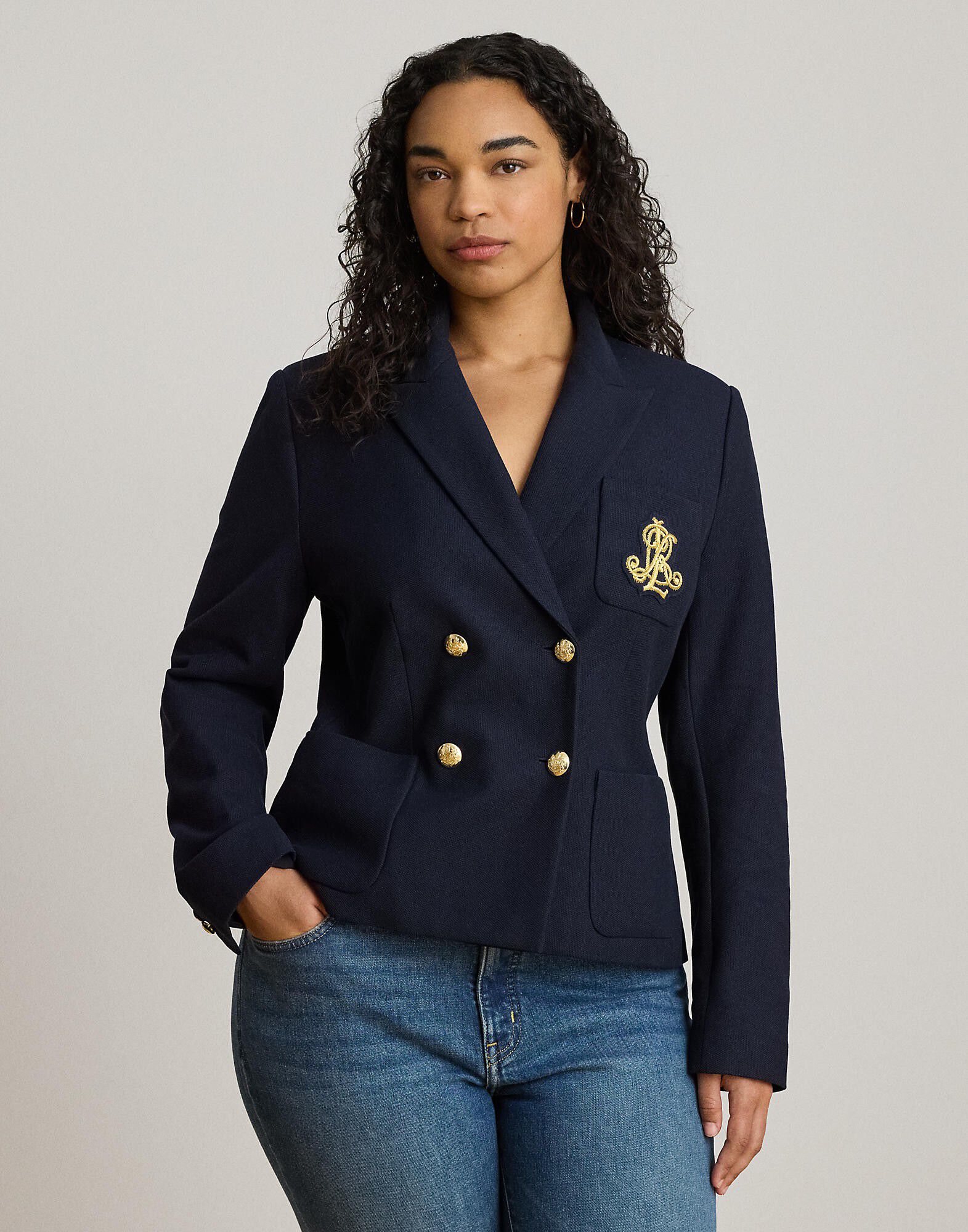 Double-Breasted Stretch Piqu&eacute; Blazer