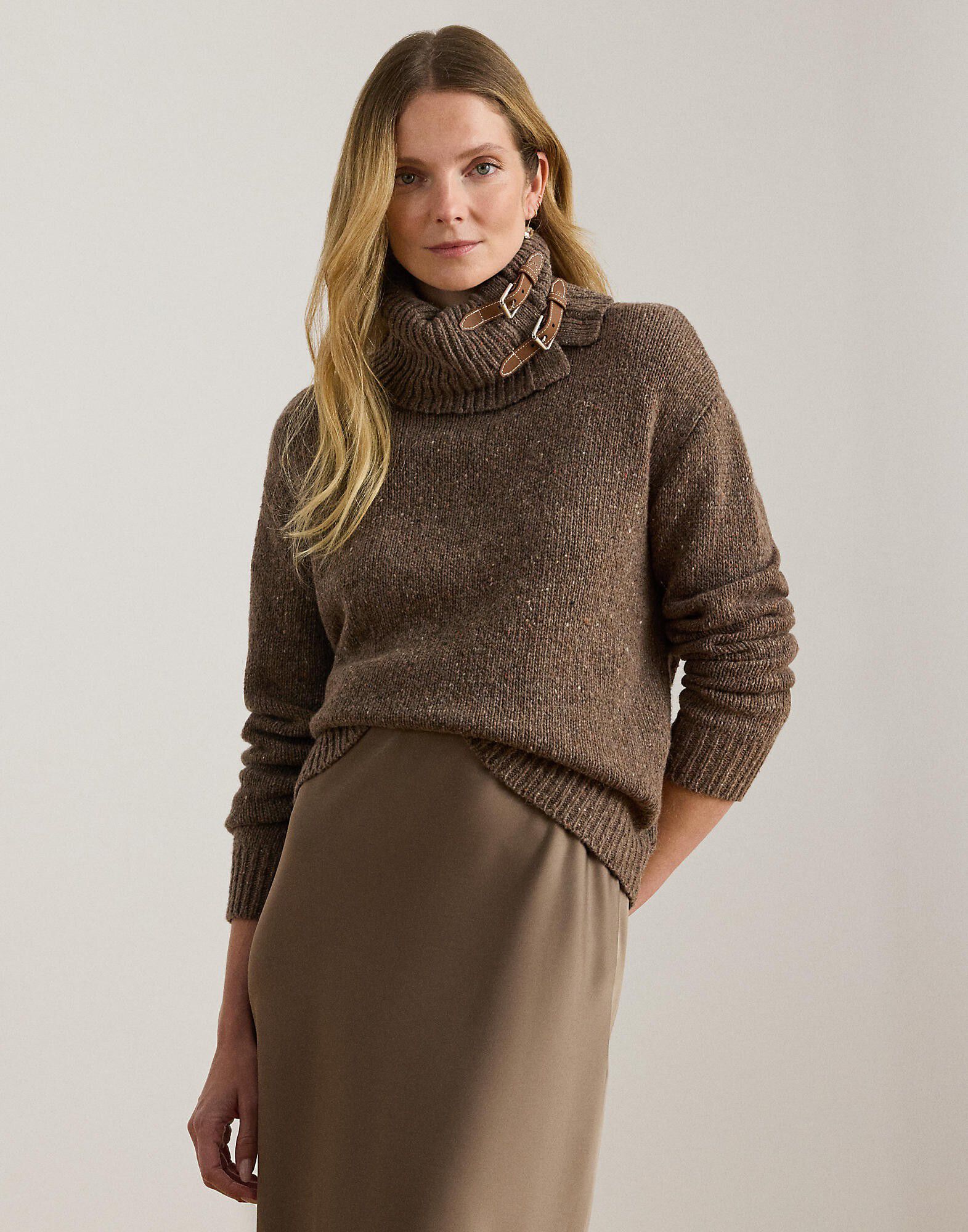 Buckle-Trim M&eacute;lange Turtleneck Sweater