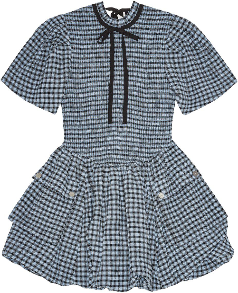Seersucker Check Mini Smock Dress