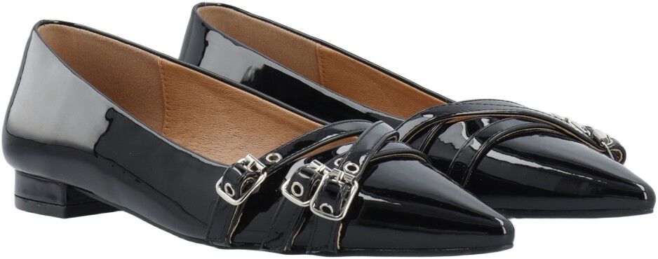 BIABARI Pointy Flat Buckle Faux Leather