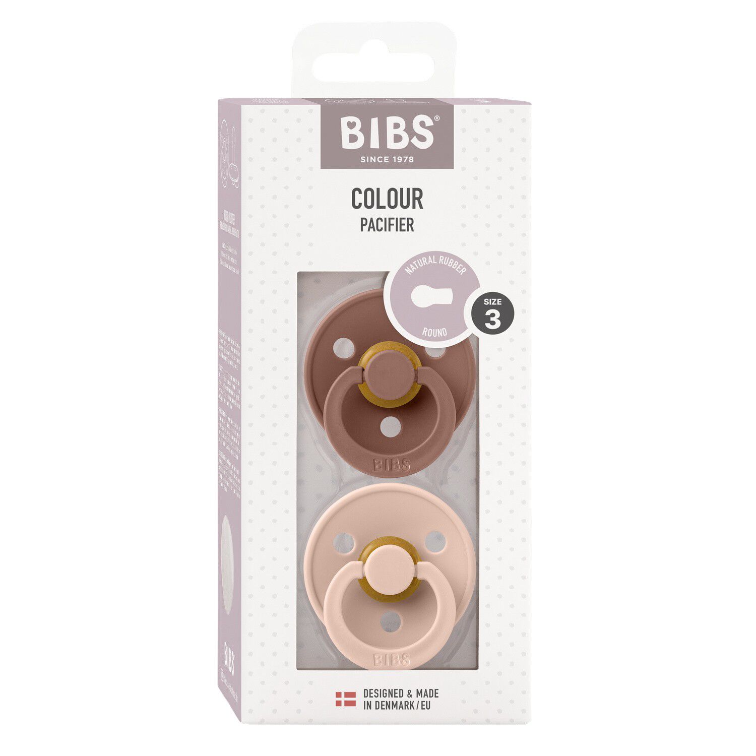 BIBS Pacifier Colour 2 PACK Latex Size 3 Woodchuck/Blush