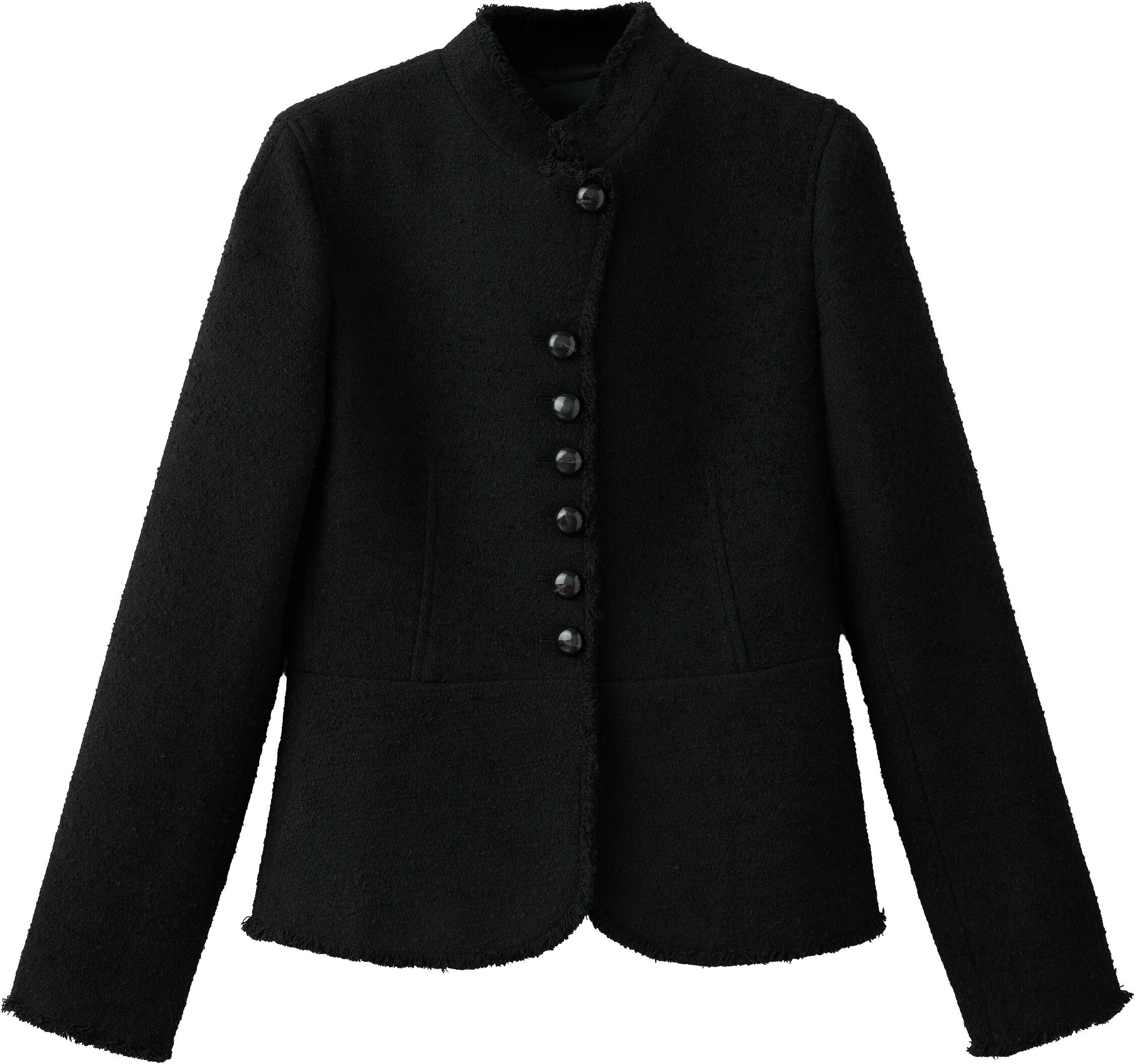 Jacket with jewel-button strip coll