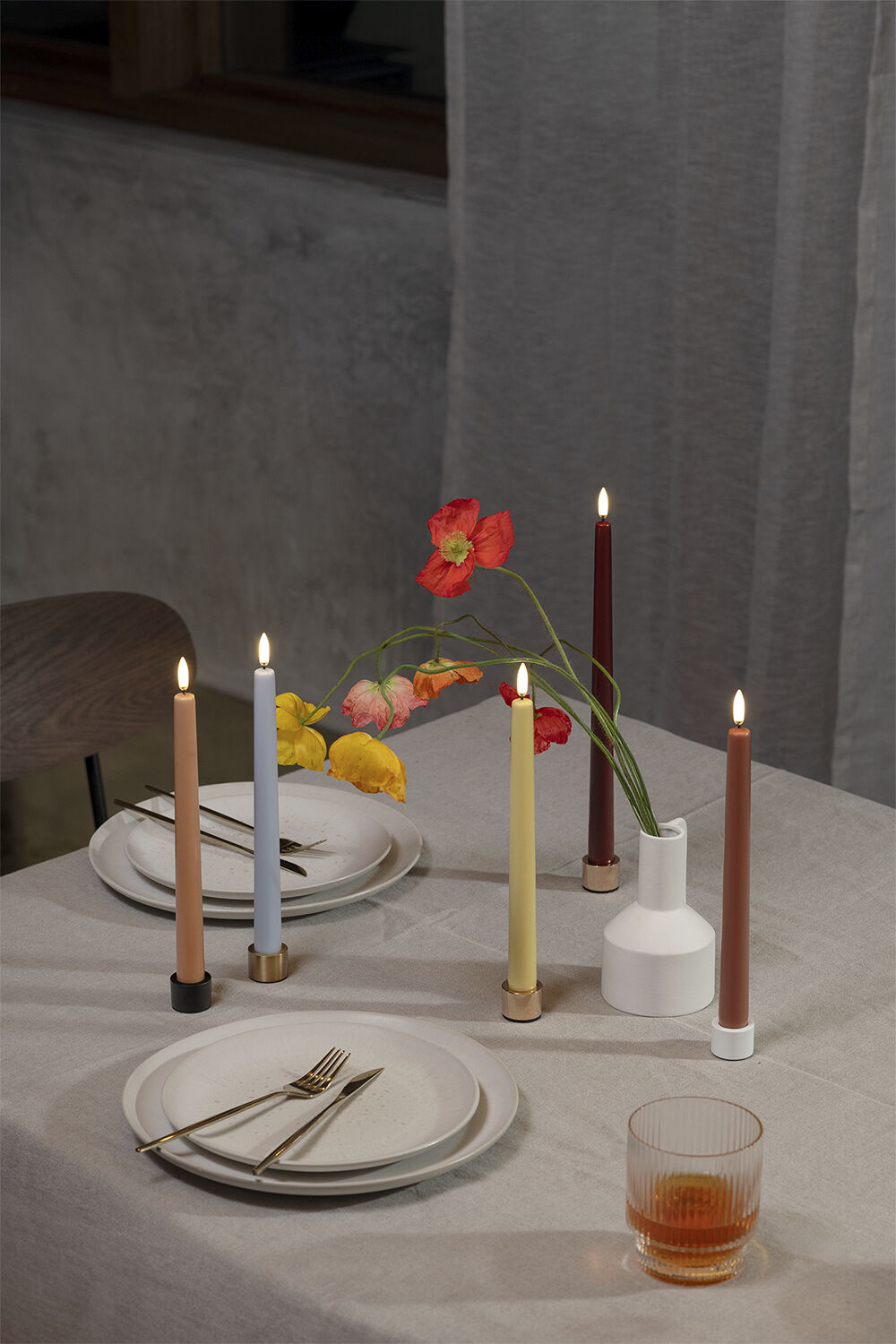 LED taper candle, Wheat yellow, smooth, 2-pack, 2,3x25 cm