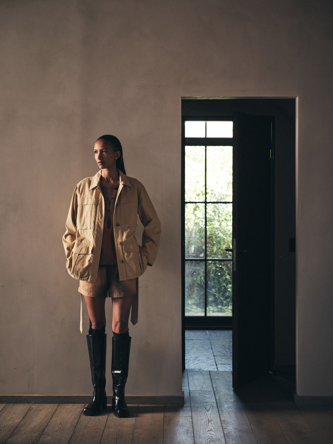 Texture canvas belted jacket - Sien