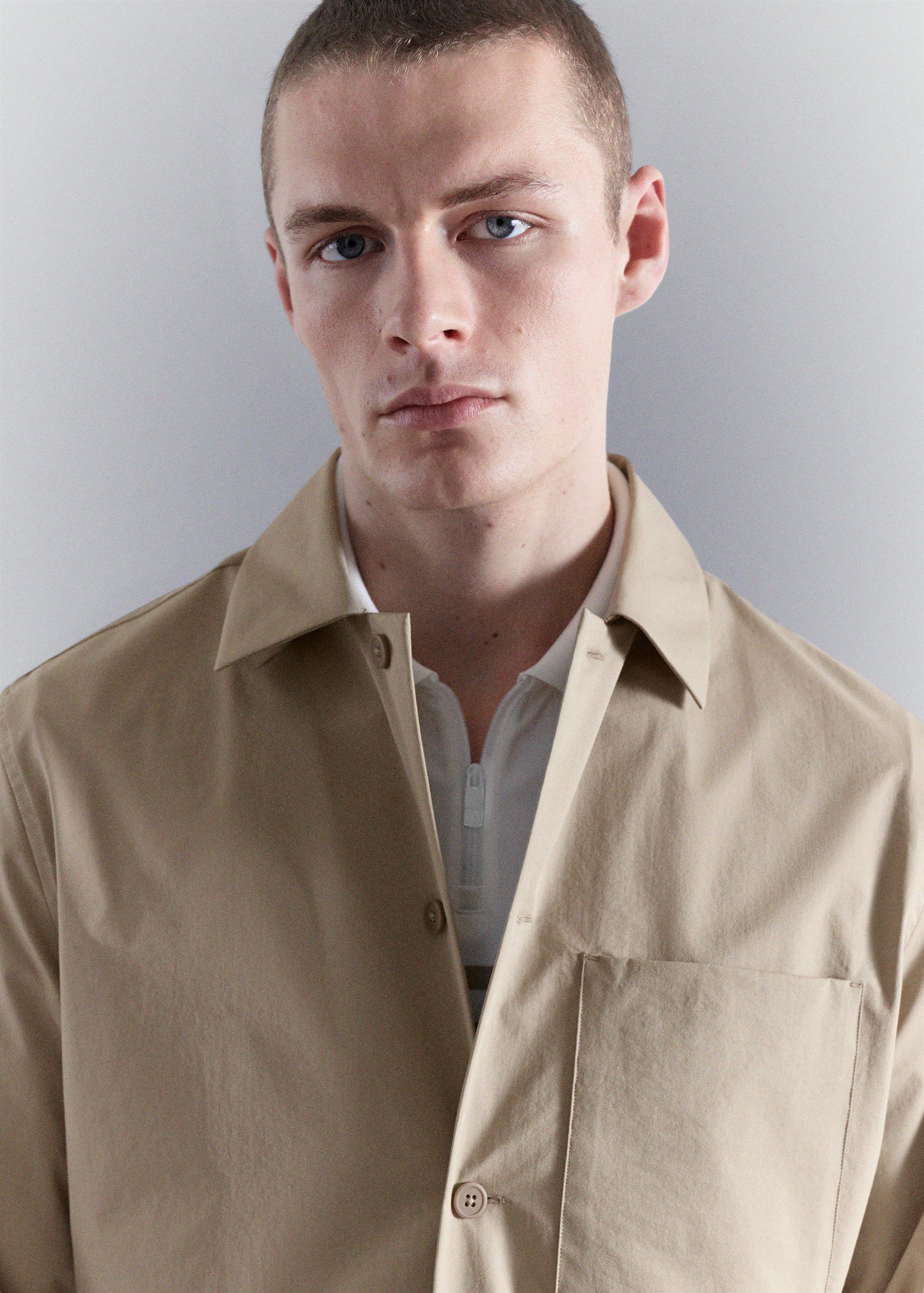 Non-iron overshirt pocket